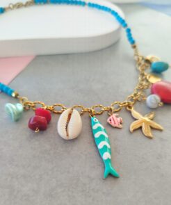 Κολιέ τυρκουάζ πέτρες charms