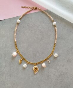 Κολιέ Δήλος με Μπεζ Κρύσταλλα και Charms