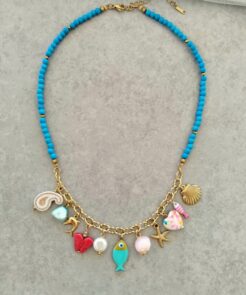 Κολιέ Κεφαλονιά με Τυρκουάζ Πέτρες & Charms