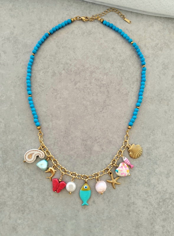 Κολιέ Κεφαλονιά με Τυρκουάζ Πέτρες & Charms