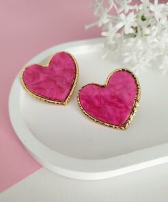 Σκουλαρίκια Ατσάλινα Amour Fuchsia Καρδιές