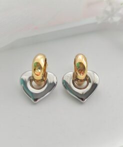 σκουλαρικια καρδιές δίχρωμα mixed metals ατσάλι