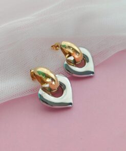 σκουλαρικια καρδιές δίχρωμα mixed metals ατσάλι