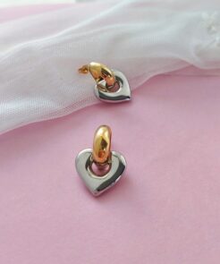 σκουλαρικια καρδιές δίχρωμα mixed metals ατσάλι