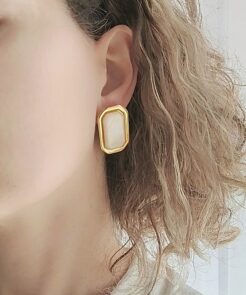 Alternative view of Σκουλαρίκια Ατσάλινα Garden με Εκρού Πέτρα