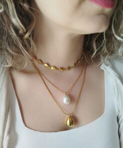 Alternative view of Διπλό Κολιέ Celestia Pearl με Κρεμαστή Πέρλα και Δάκρυ