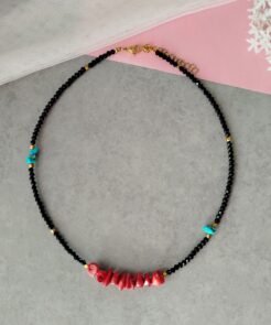 Κολιέ μαύρα κρύσταλλα κοράλλι