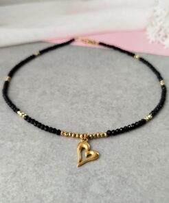 Κολιέ μαύρα κρύσταλλα καρδιά