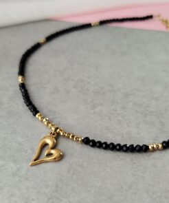 Κολιέ μαύρα κρύσταλλα καρδιά