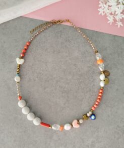 Κολιέ Orange Bloom με Πορτοκαλί Κρύσταλλα & Charms