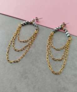 Κρεμαστά Σκουλαρίκια Adriana με Αιματίτη και Αλυσίδα