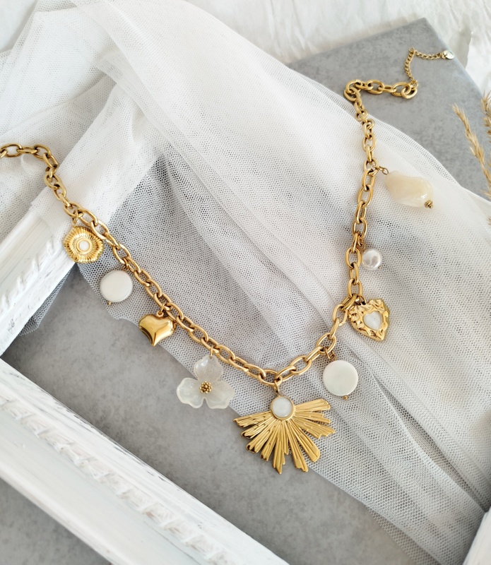κολιε ατσαλινη αλυσιδα charms
