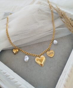 Κολιέ Love Ατσάλινη Αλυσίδα με Καρδιά και Charms