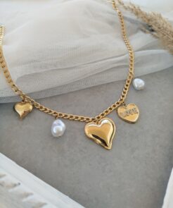 Κολιέ Love Ατσάλινη Αλυσίδα με Καρδιά και Charms - Image 4