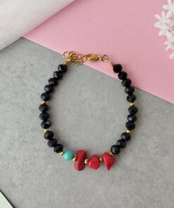 Βραχιόλι Summer Night Μαύρα Κρύσταλλα και Κοράλλι