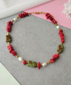 Κολιέ κοράλλι ίασπις μαργαριτάρια