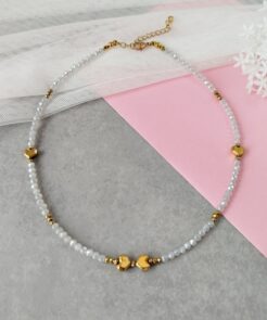 Κολιέ Soft Grey με Κρύσταλλα και Αιματίτη