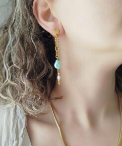 Alternative view of Μακριά Σκουλαρίκια Green Whisper με Πράσινη Πέρλα