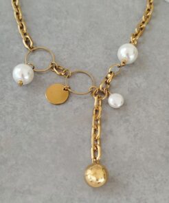 Κολιέ Ατσάλινη Αλυσίδα με Πέρλες και Charms - Image 3