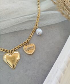 Κολιέ Love Ατσάλινη Αλυσίδα με Καρδιά και Charms - Image 3