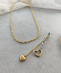 Alternative view of Κολιέ Δίχρωμο Αλυσίδα Ατσάλι με Charms