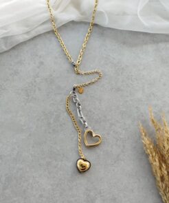 Κολιέ Δίχρωμο Αλυσίδα Ατσάλι με Charms